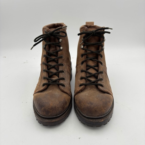 J Crew Brown Leather Lace Up Ankle Boots Mens 9.5 D Block Heel Lug Sole Workwear main image 5